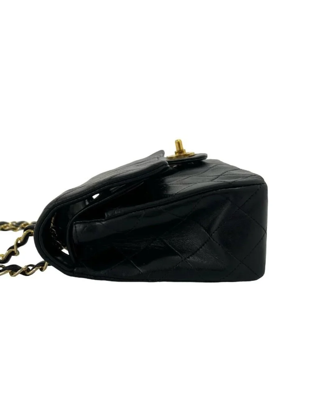 Chanel 2 Quilted CC Logo Double Flap Lambskin Leather Chain Shoulder Bag Black